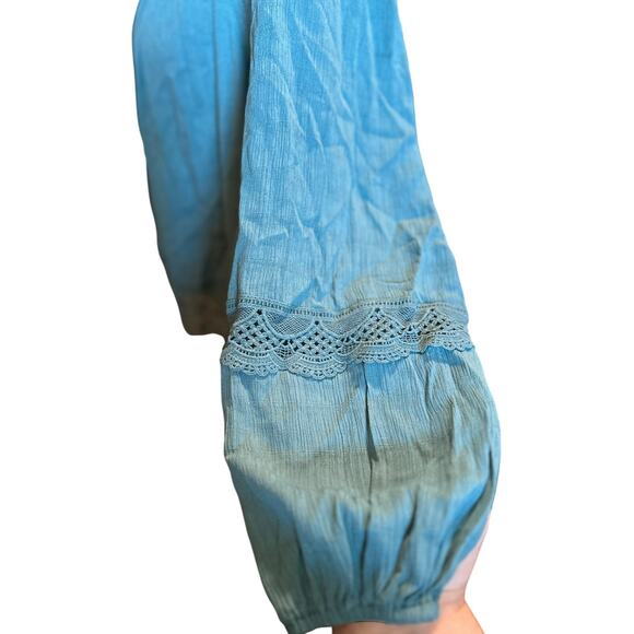 Mason & Belle Boho Crochet Aqua Blouse, Size Medium, NWT - Picture 3 of 9